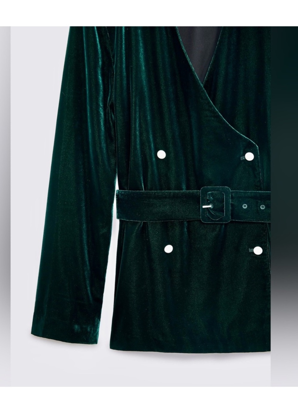 NWOT ZARA Green Velvet Belted Blazer - Picture 2 of 8